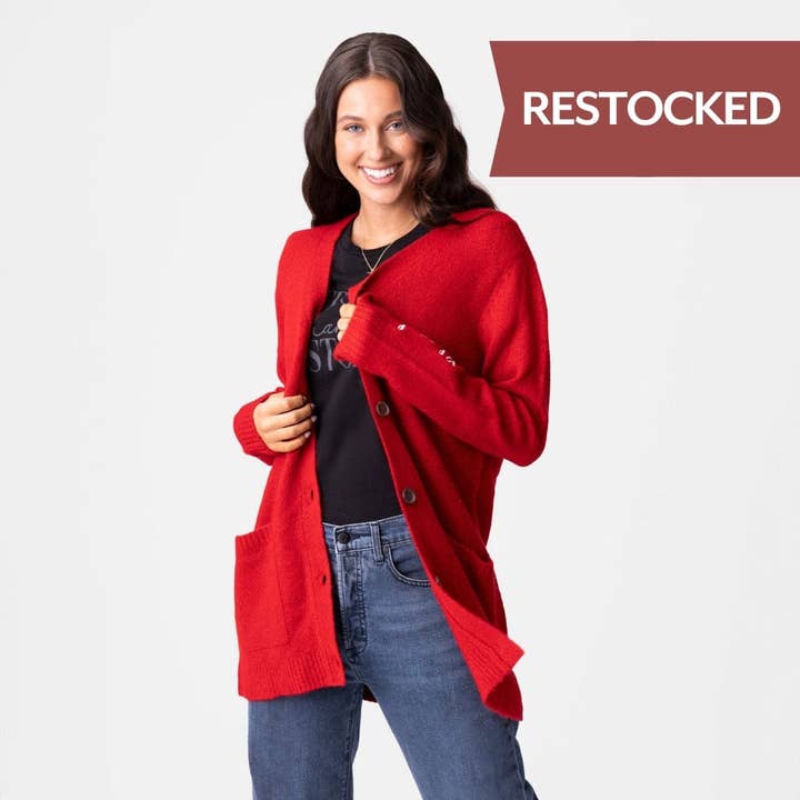 Red Blessed Sweater Knit Cardigan for wholesale on Faire