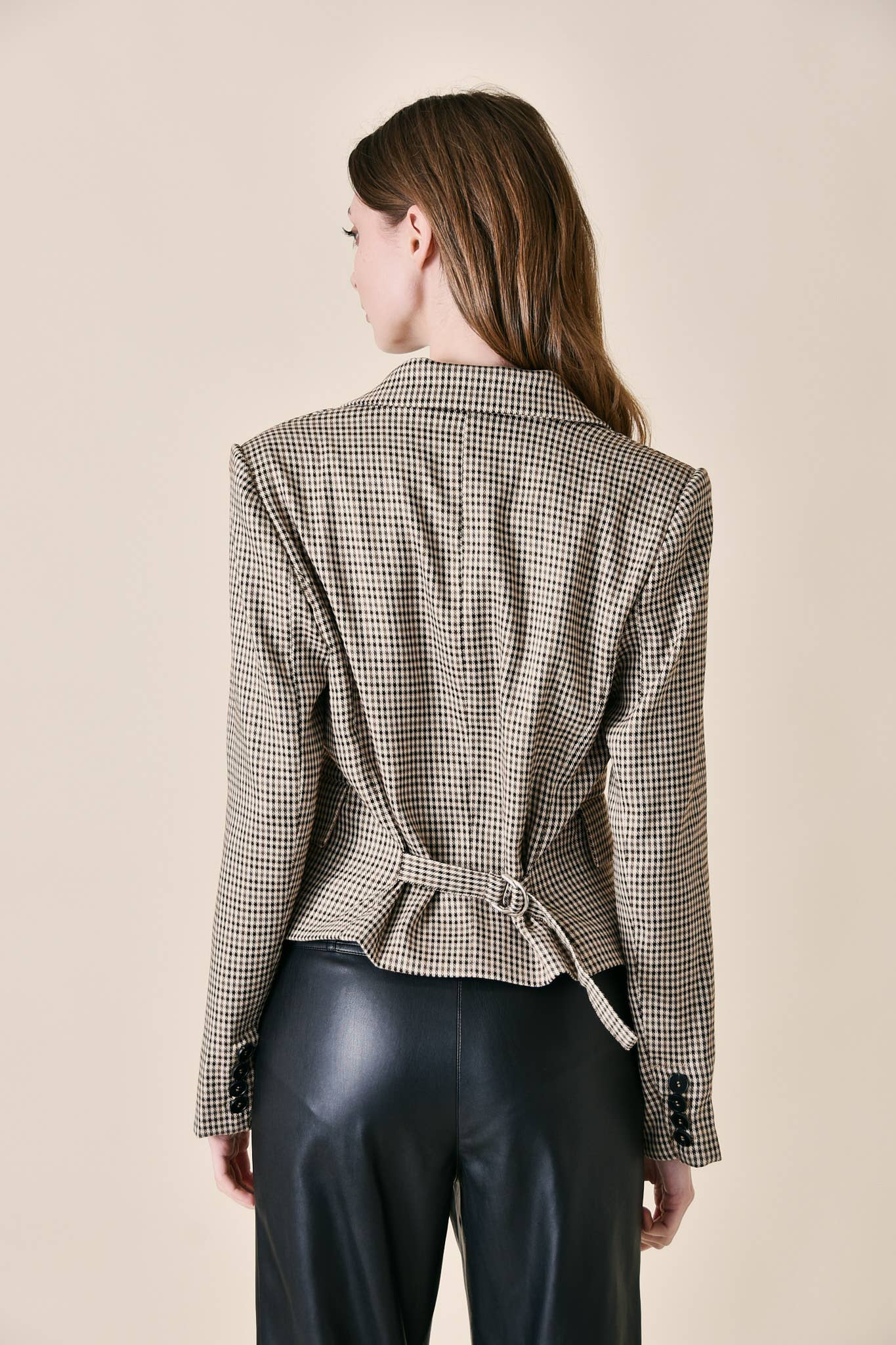 BROWN MULTI PREPPY TEXTURED PLAID DOUBLE BREASTED BLAZER-OI6000FO for wholesale on Faire7