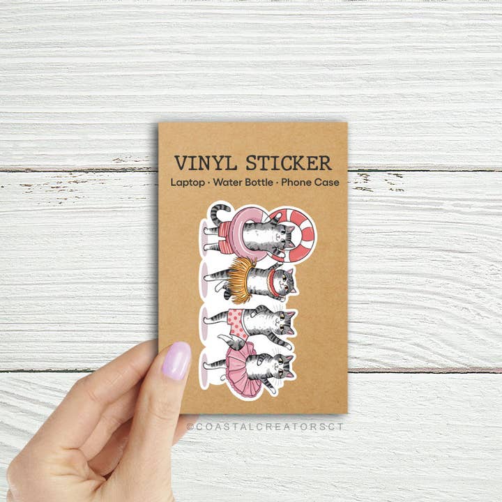 Coastal Creators of Connecticut - Wholesale Sticker - Four Pink Ballerina Cats Laptop, Phone, Bottle Sticker