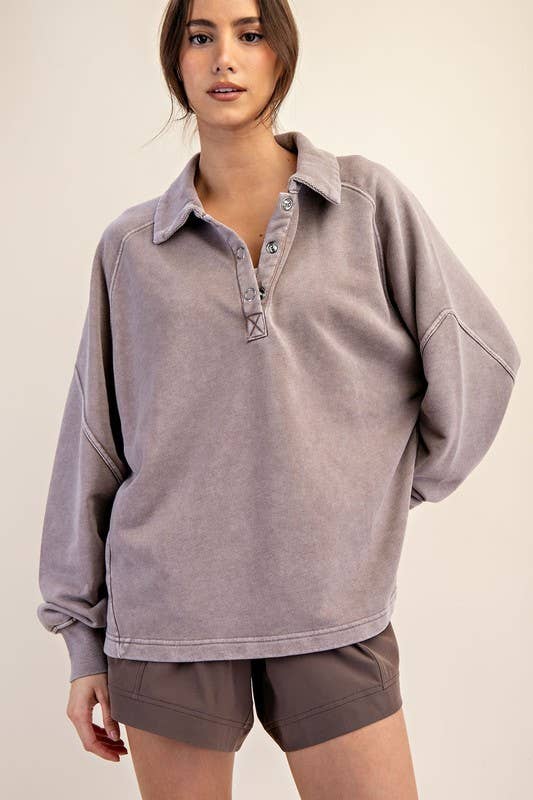 Sunday Morning - Wholesale Sweatshirt - Women's - T170037 LONG SLEEVE MINERAL WASHED POLO SWEATSHIRT24