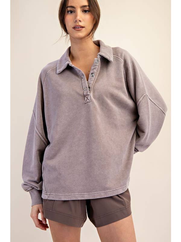 Sunday Morning - Wholesale Sweatshirt - Women's - T170037 LONG SLEEVE MINERAL WASHED POLO SWEATSHIRT24