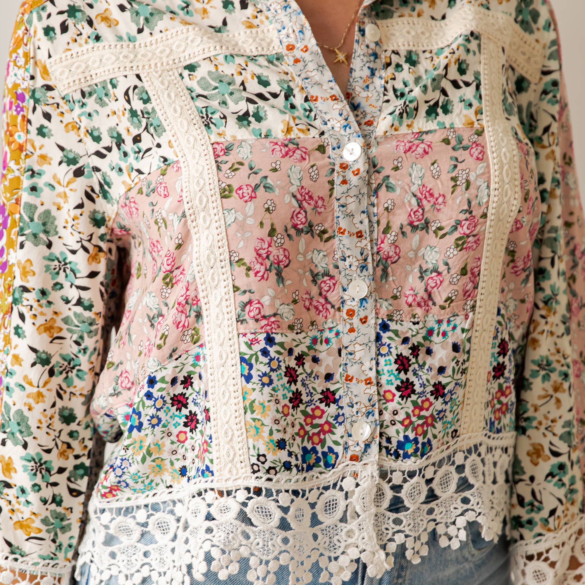 Young Threads - Wholesale Button Down Shirt - Women's - Earthy Boho Button Down Cropped Shirt (New Color)14