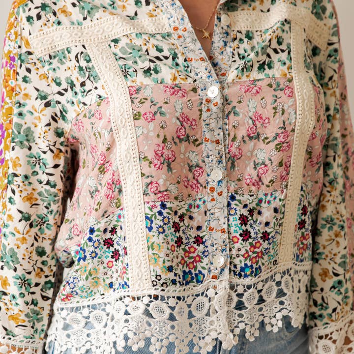 Young Threads - Wholesale Button Down Shirt - Women's - Earthy Boho Button Down Cropped Shirt (New Color)14