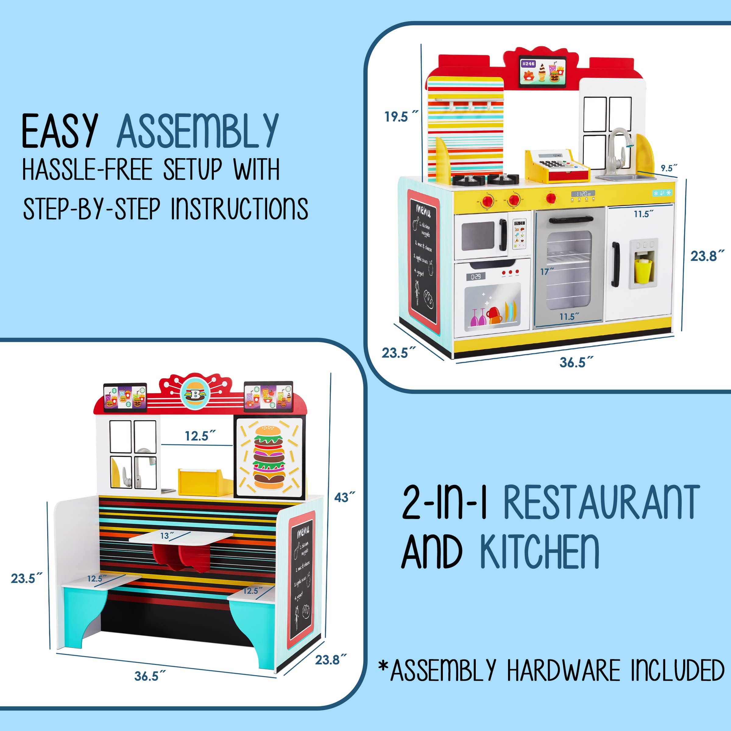 Jumbl - Wholesale Toy Set - Kids - Double-Sided Kids Restaurant Playset, Diner Play Pretend Set6