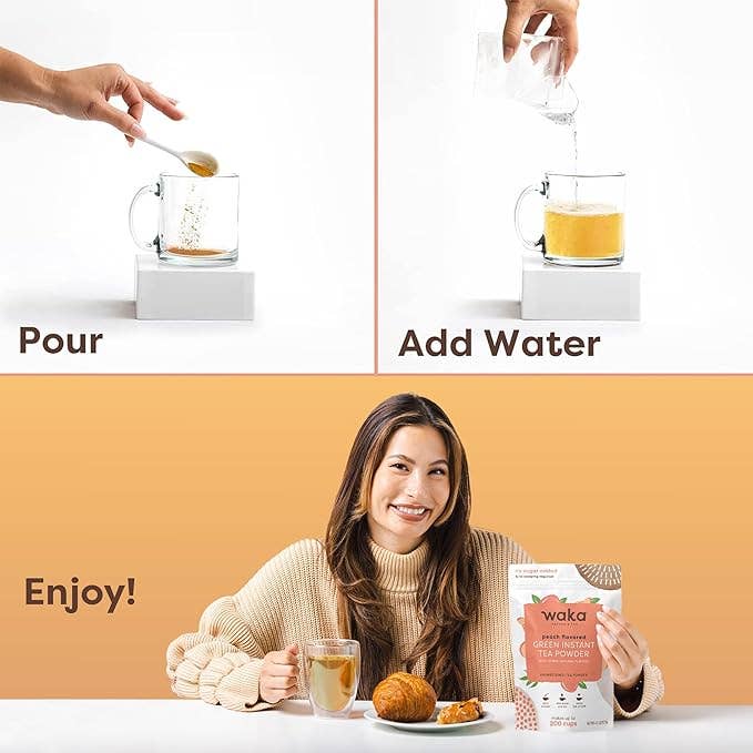 Waka Coffee & Tea - Wholesale Health/Detox Tea - Unsweetened Peach Flavored Green Instant Tea 4.5 oz Bag4