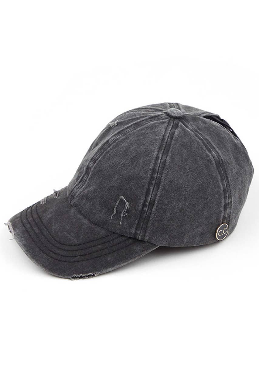 Hana - Wholesale Baseball Cap - Women's - C.C Washed Denim Criss-Cross Pony Cap2