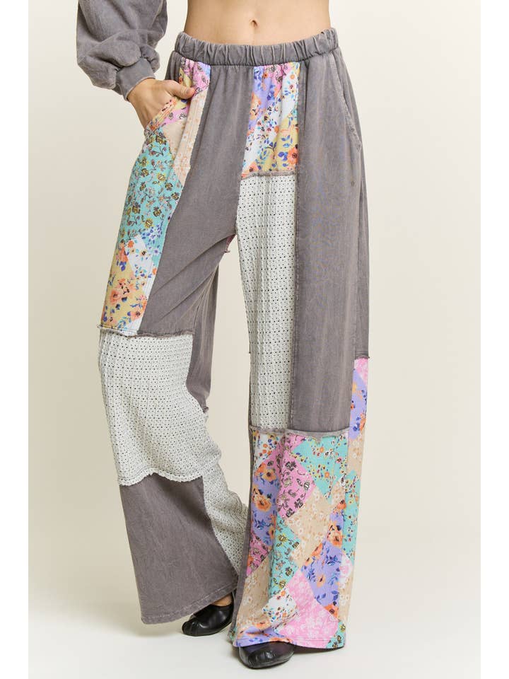 J.Her - Wholesale Pants - Women's - Mineral Washed Floral WaveKnit Jacquard Boho Pants HP610631