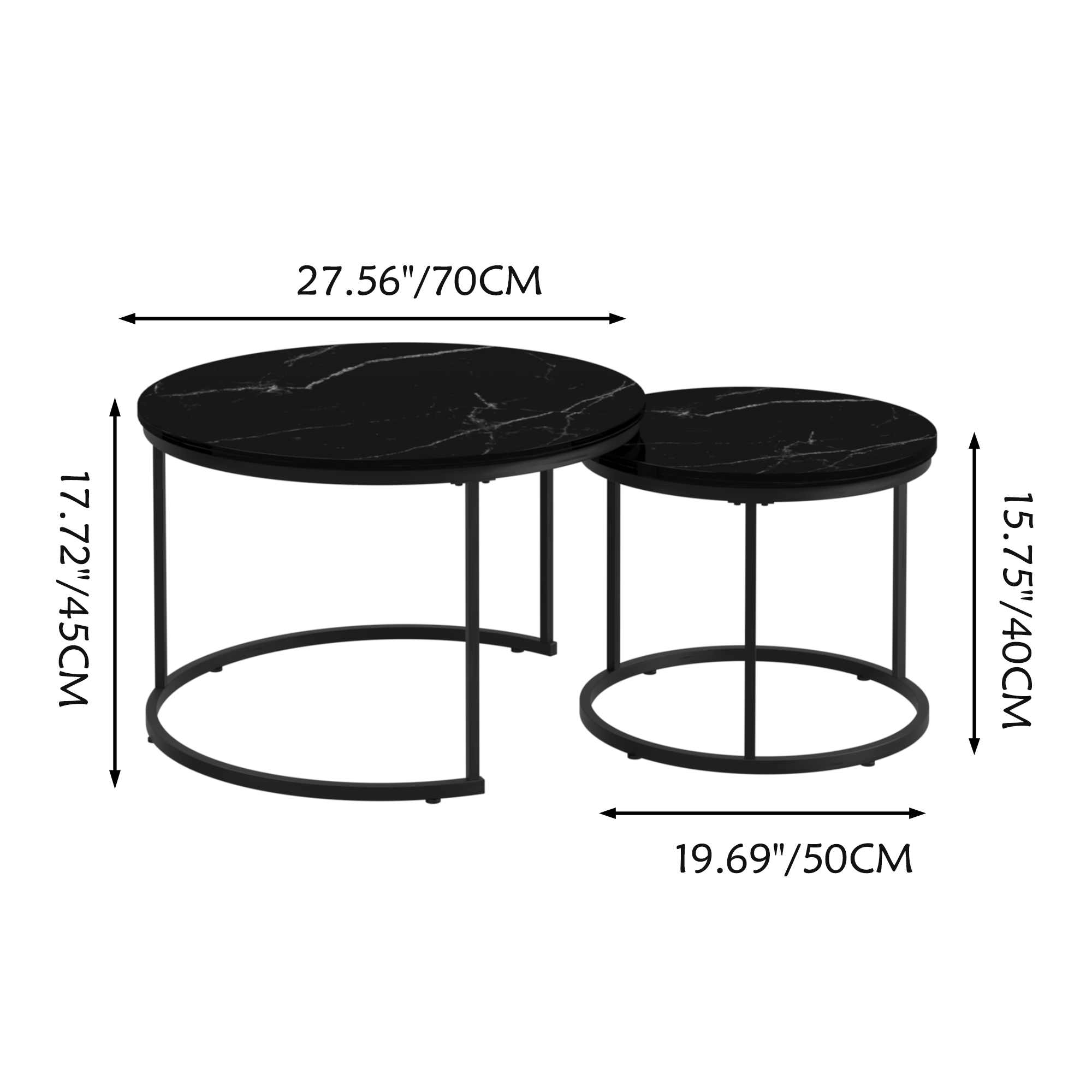 39F Inc. - Wholesale Coffee Table - Set of 2 Nesting Round Black Coffee Tables with Marble Top13