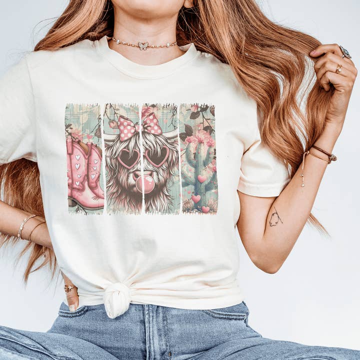 Cowgirl Cow Bubblegum Graphic Tee or Sweatshirt Valentines Day for wholesale by Swain Co.