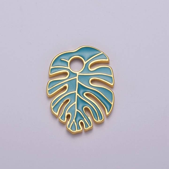 Aim Eternal - Vente Breloques/médailles personnalisées - Collier Bracelet Boucle d'Oreille Pendentif Charm Feuille de Monstera Tropicale en Émail Coloré Plaqué Or Feuille Nature Charm Grand Charm Feuille M-790 - M-800