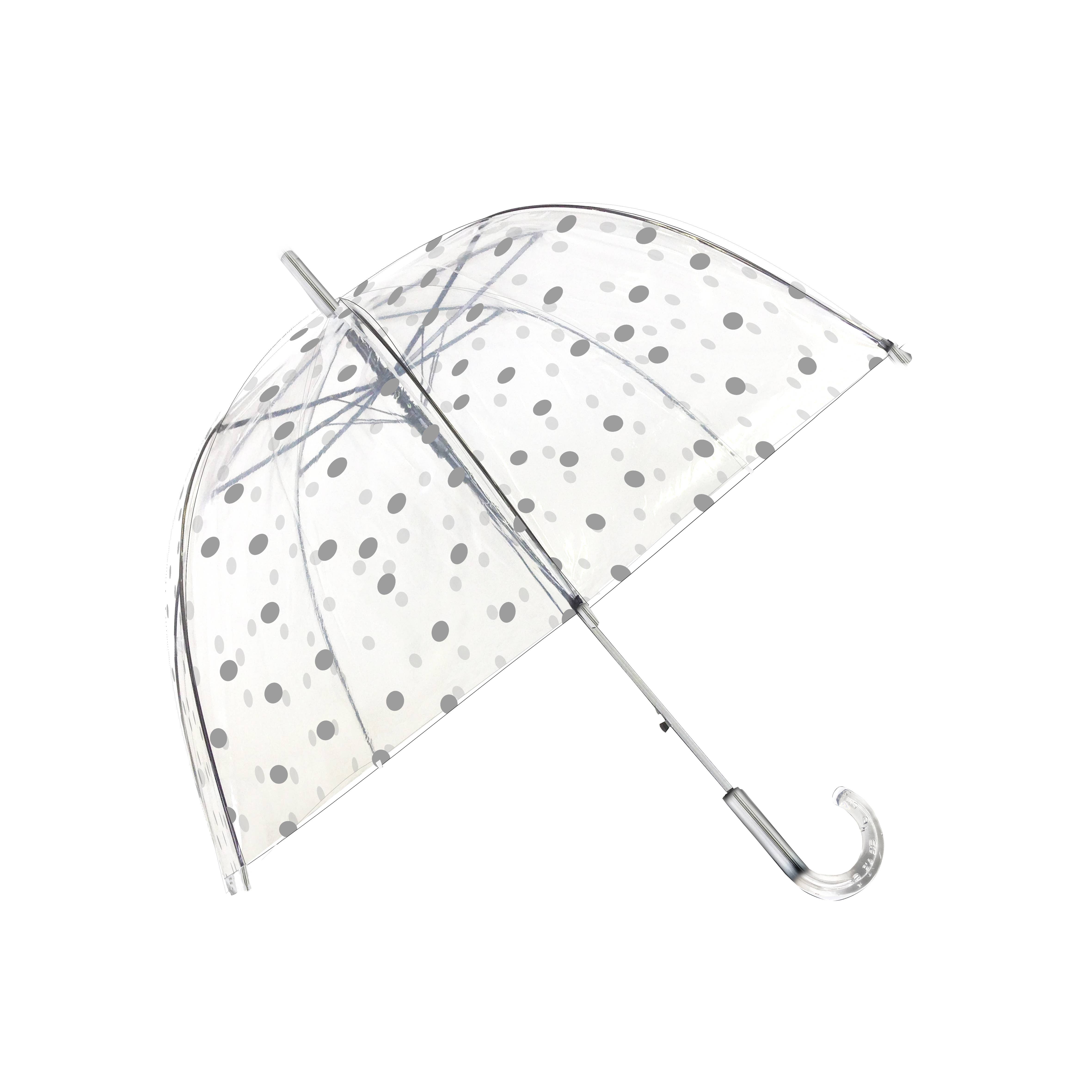 SMATI - Wholesale Umbrella - Unisex - Long Transparent Umbrella with Silver Polka Dots