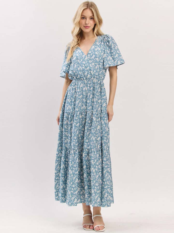 SURPLICE TOP OG FLAGRÆRME LAGDELT MIDI KJOLE - VD6168 for engroshandel hos Calista