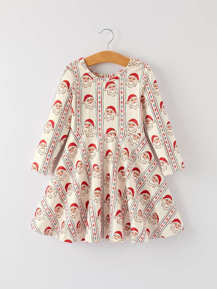 Vestido de Navidad para bebé niña con estampado de Papá Noel para venta al por mayor de Rylee Faith Designs
