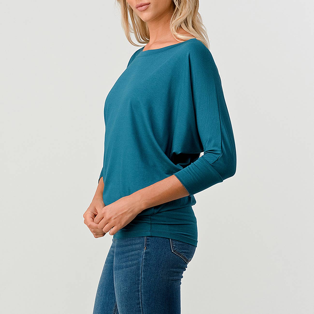 Heimious - Wholesale Knit Top - Women's - 3/4 Dolman Sleeve Round neck Modal Jersey  Top, 250312