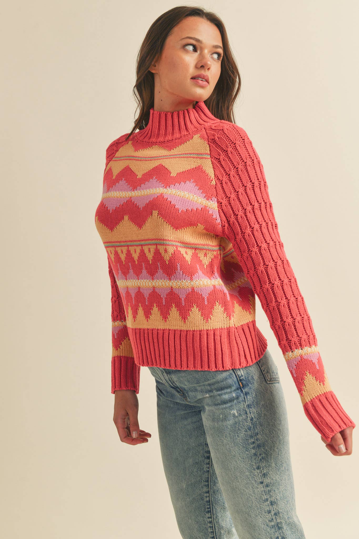 &MERCI - Wholesale Knit Sweater - Women's - FAIR ISLE TURTLENECK SWEATER MSW1017718