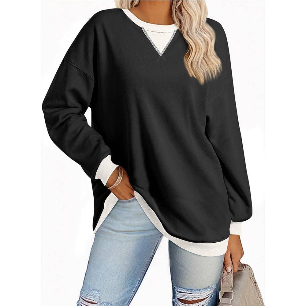 Lovesoft - Wholesale Sweatshirt - Women's - Solid Color Round Neck Fork Loose Sweatshirt Sweater0