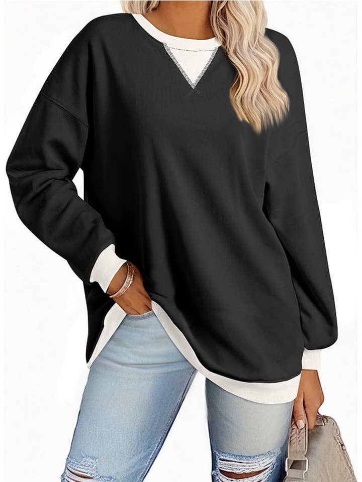 Lovesoft - Wholesale Sweatshirt - Women's - Solid Color Round Neck Fork Loose Sweatshirt Sweater