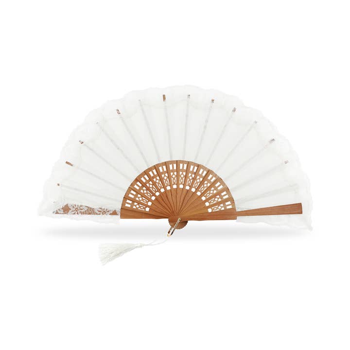 Cuatrogotas - Wholesale Party/Paper Folding Fan - Natural wood fan with lace, 24 cm. Ref-A223