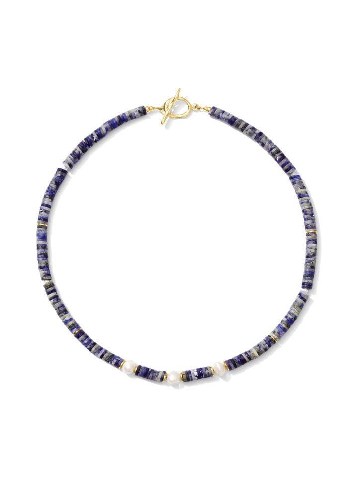 Madaket Handmade Heishi Gemstone & Pearl Necklace - Blue for wholesale by Kaylie Dawn Jewelry