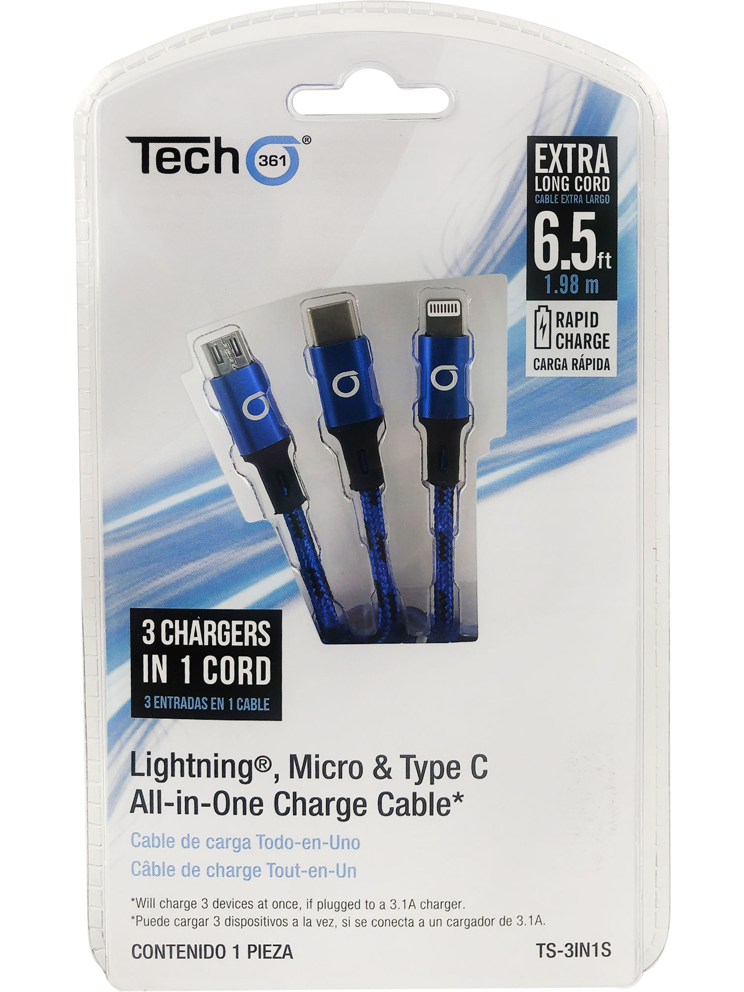 iTech361 - Vendita all'ingrosso Cavo di ricarica - CAVO DI RICARICA TUTTO IN UNO, 6,5FT COLORI ASSTD4