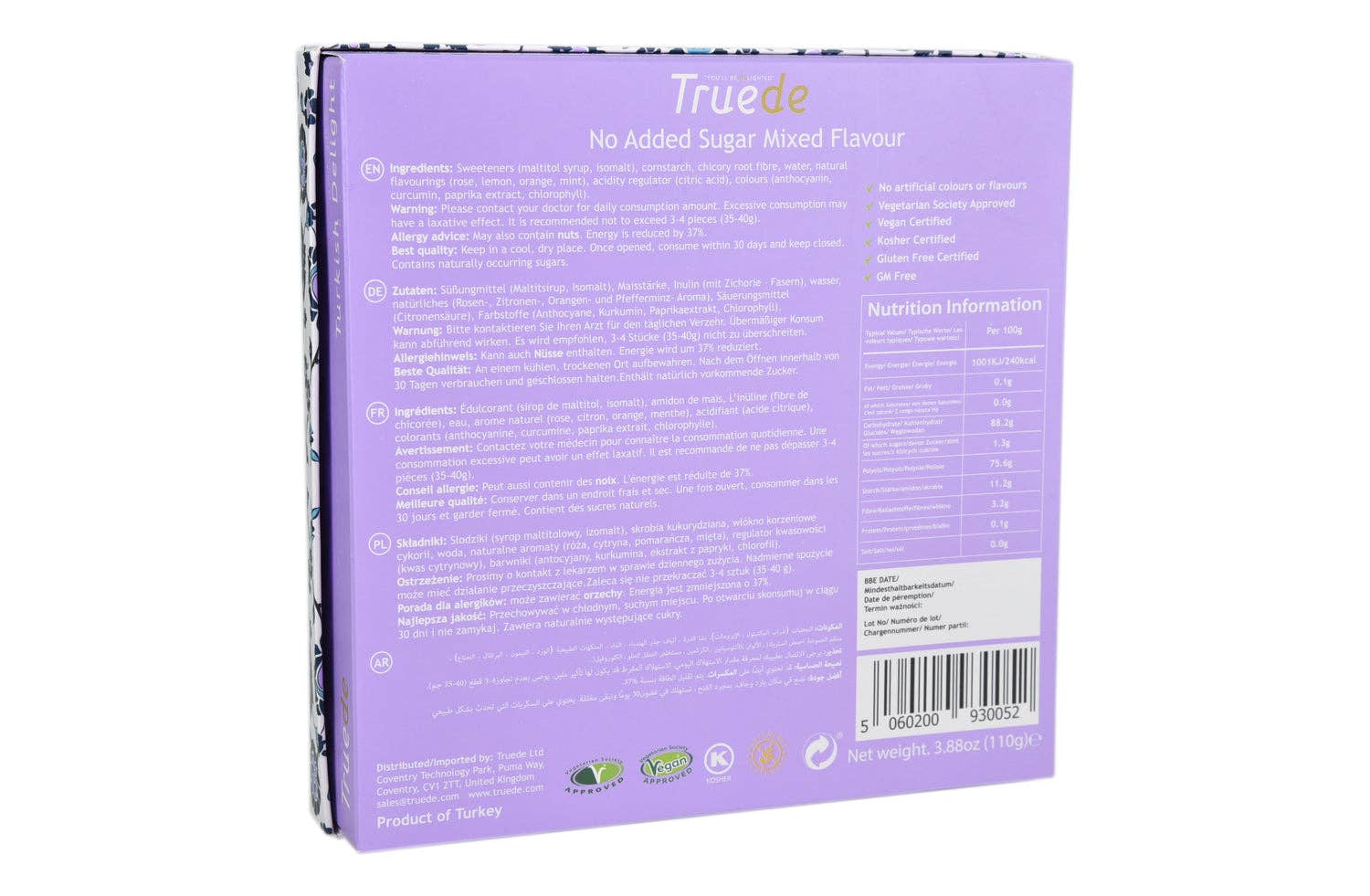 Truede – wholesale Gummy – 110g No Added Sugar Mixed Flavour Turkish Delight2