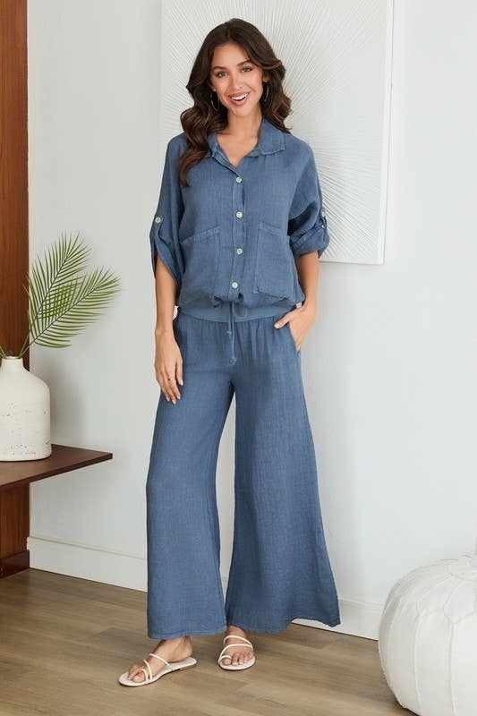 VENTI6 - Wholesale Pants - Women's - SOLID LINEN STRETCH WAISTBAND PANTS (8730-SOLID)21