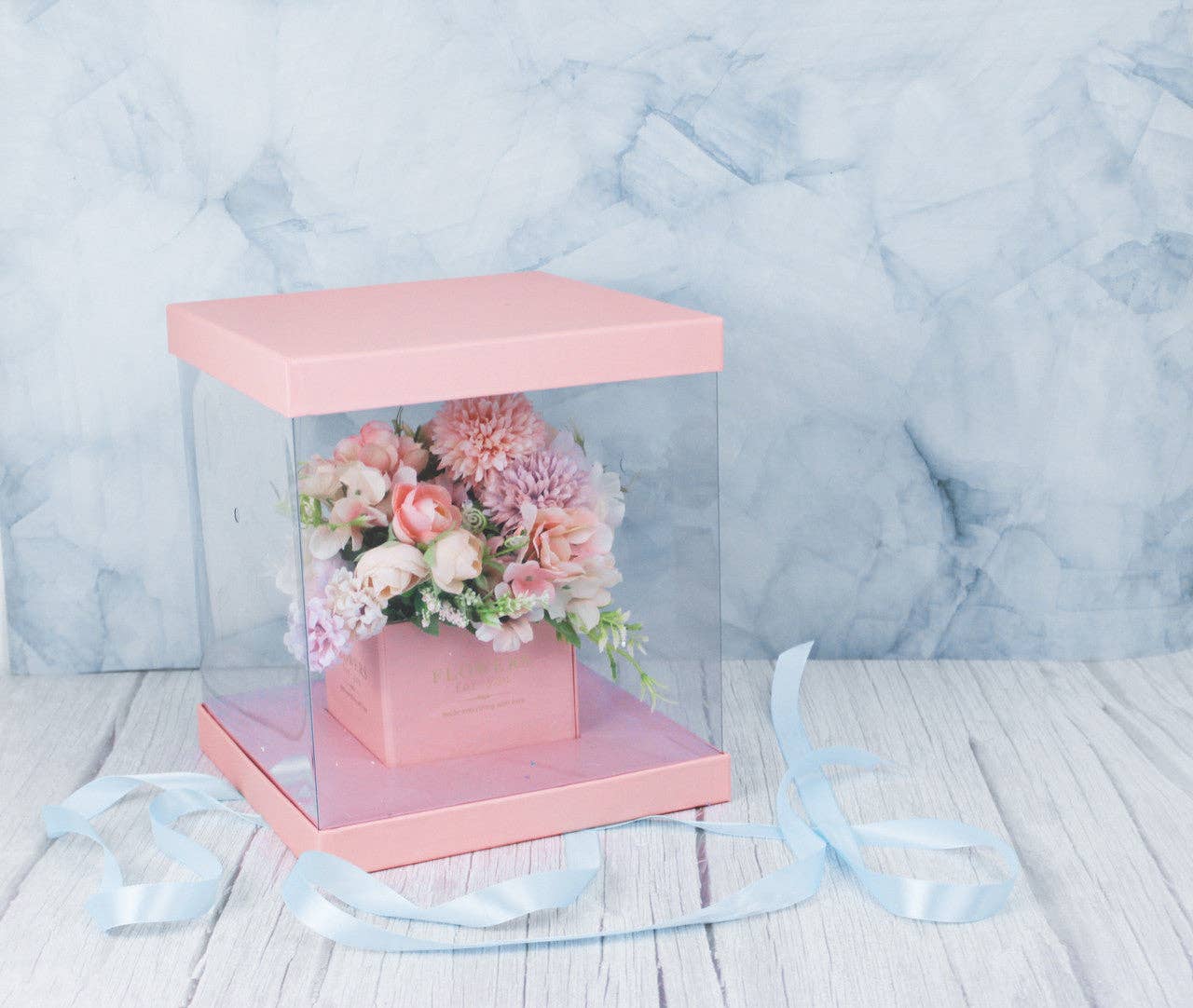 Elegant Design Supply - Wholesale Gift Box - Square Clear Transparent PVC Flower Box with Lid and Base5