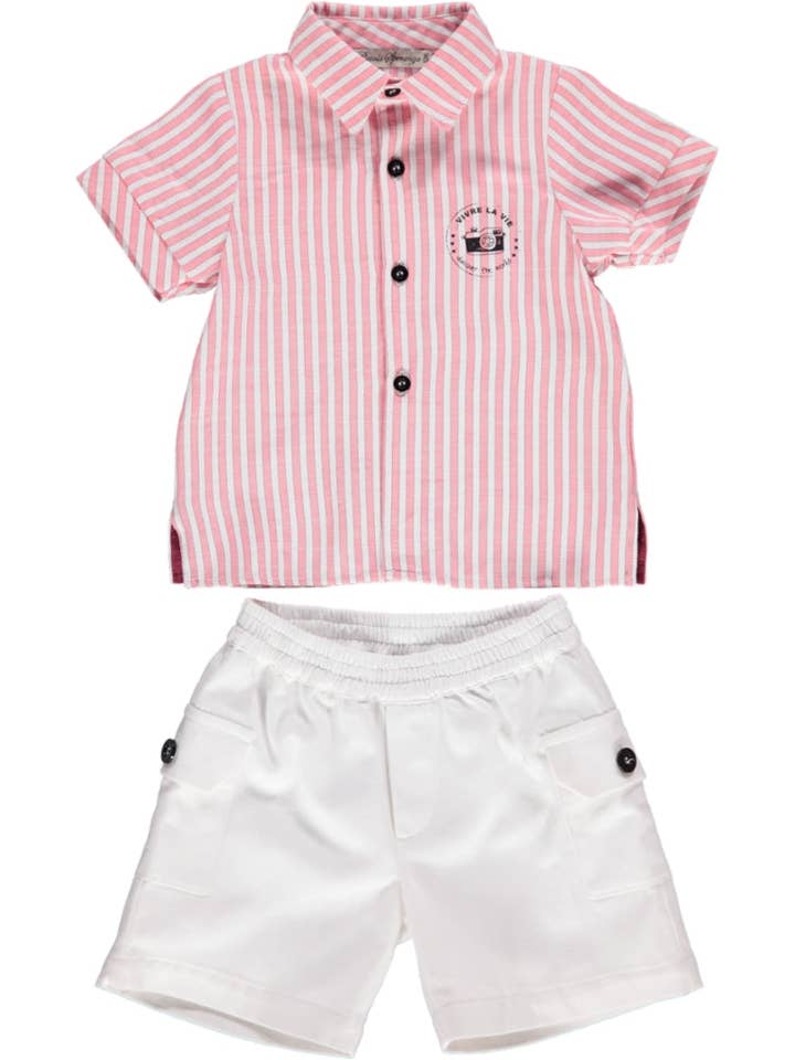 PS23S019105/A - Boy set with pink shirt and white shorts for wholesale by Piccola Speranza