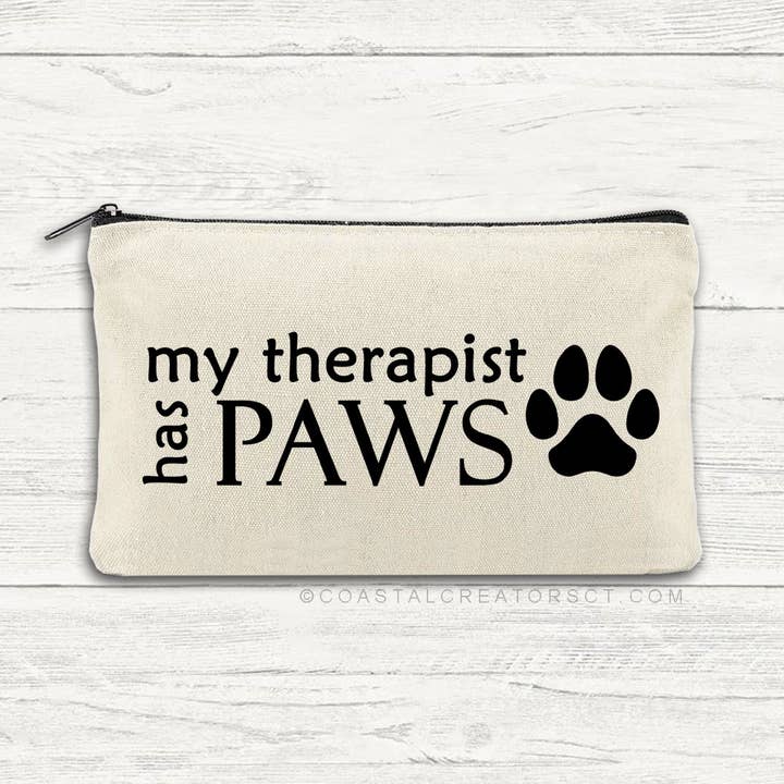My Therapist has Paws Multi-Use Canvas Zipper Storage Bag for wholesale by Coastal Creators of Connecticut