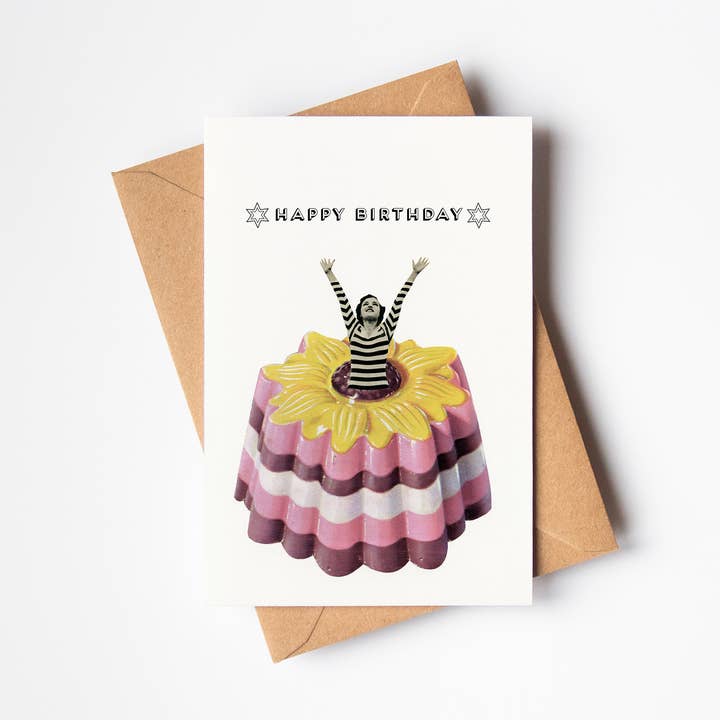 Blancmange (Happy Birthday) Greeting Card for wholesale by Cassia Beck