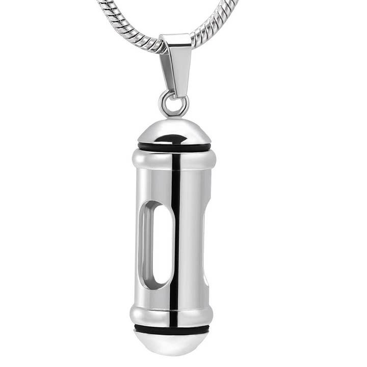 Silver Cylinder & Glass Cremation Urn Necklace Ashes for wholesale by Cherished Emblems