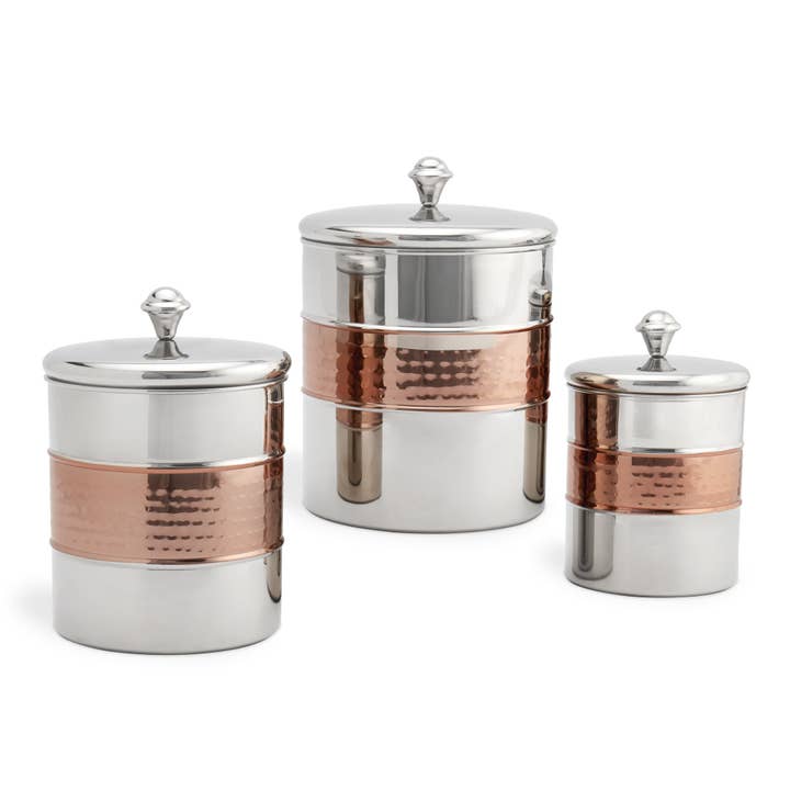 Lexi Home - Wholesale Canister Set - 3-Piece Stainless Steel & Copper Hammered Canister Set