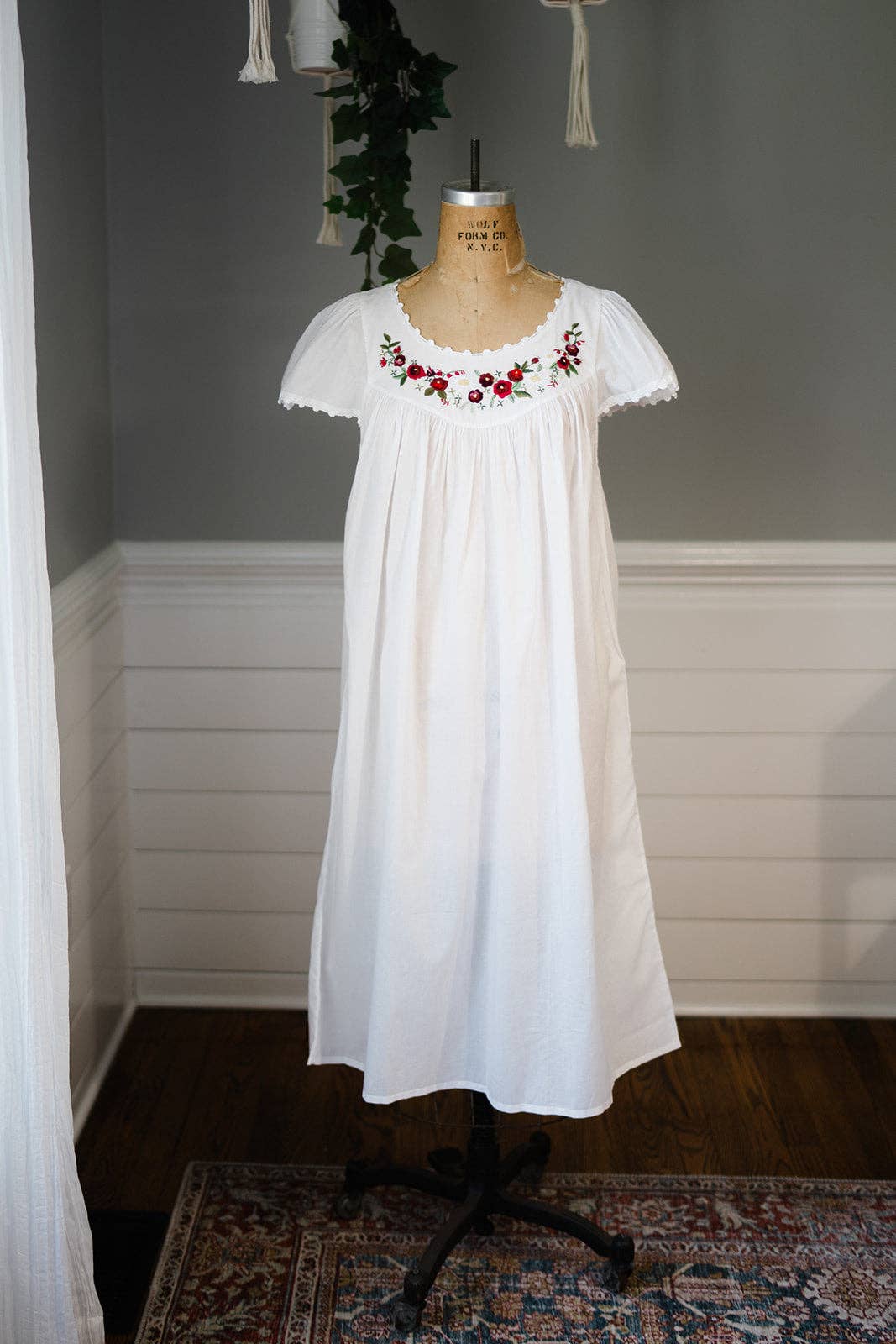 Maison d' Haiti - Wholesale Nightgown - Women's - Crimson Red Embroidered Cotton Nightgown1