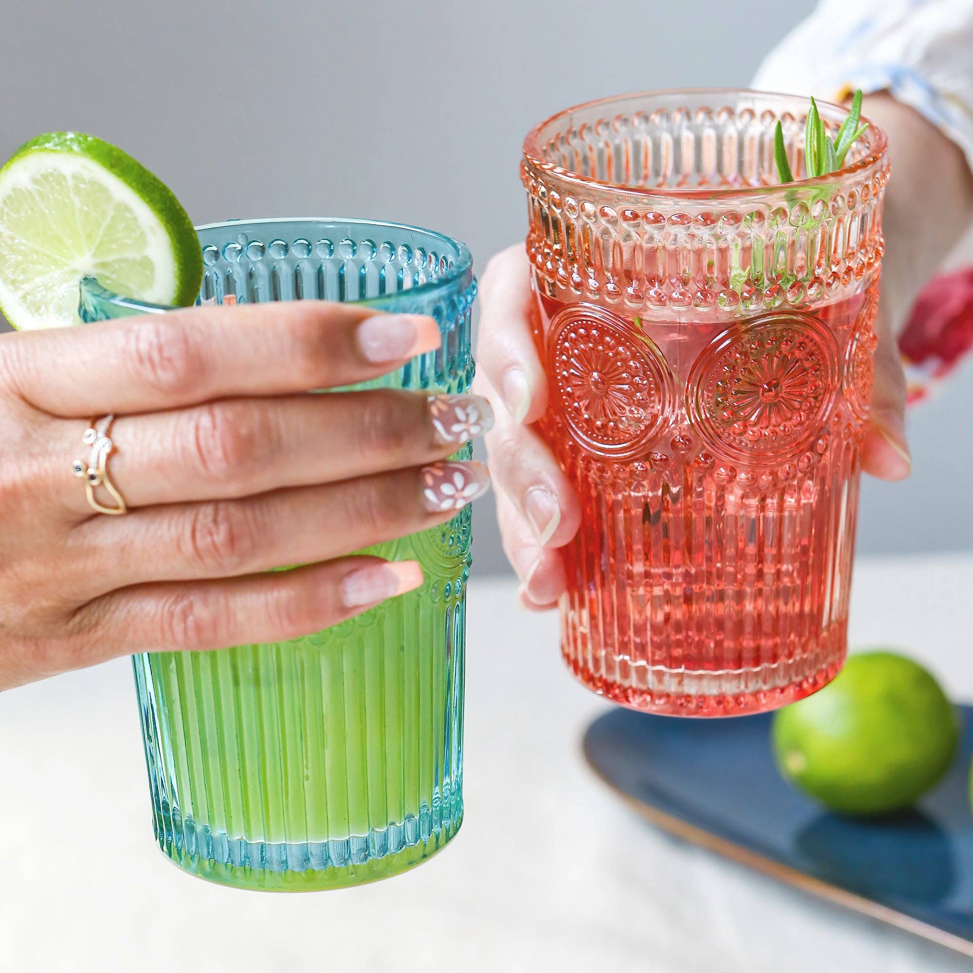 Kate Aspen – Copo/caneca por atacado – Conjunto de 6 Copos Vintage Texturizados Azul Aqua de 13 oz (cerca de 385 ml)2