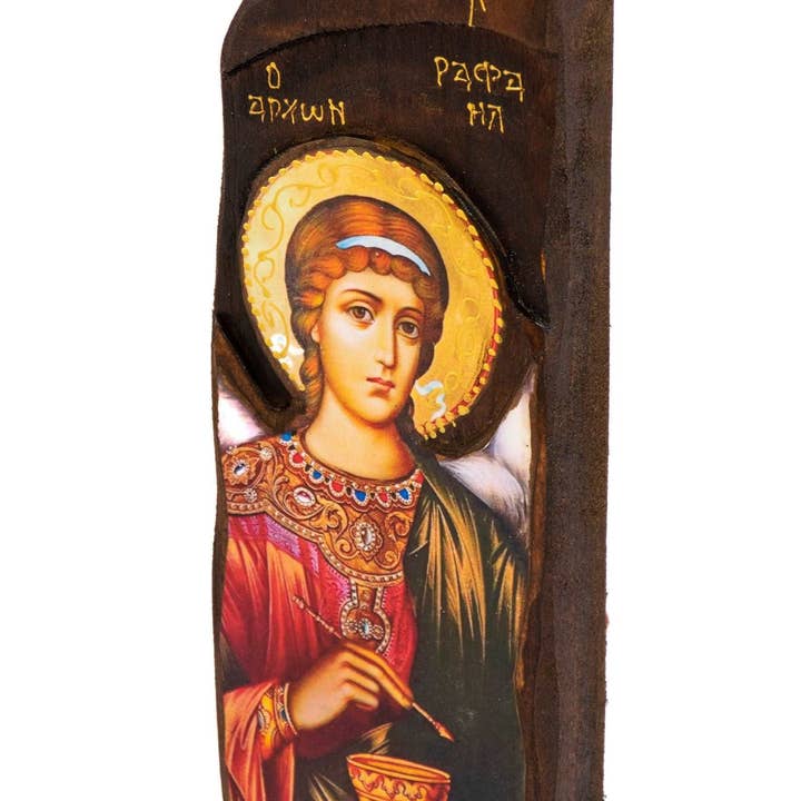 TheHolyArt - Venta al por mayor Papel pintado 3D - Icono del arcángel Rafael, icono ortodoxo griego de madera hecho a mano, icono de arte bizantino para colgar en la pared sobre placa de madera, decoración religiosa