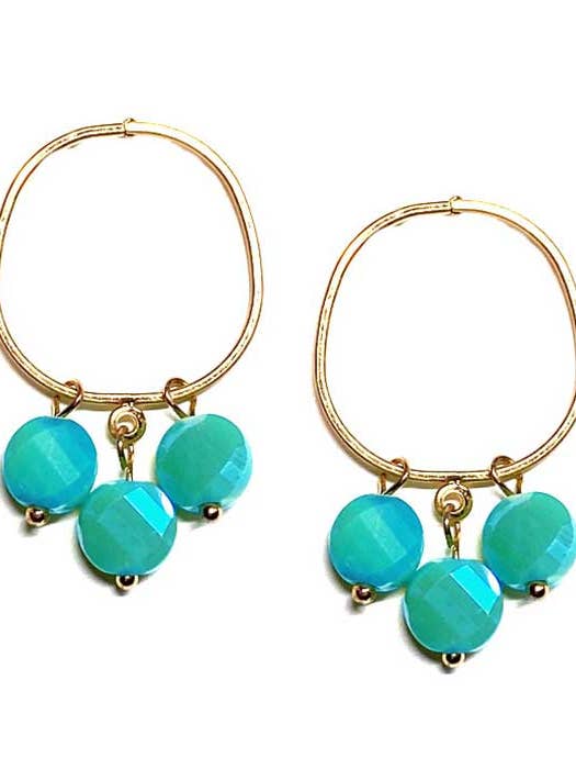 ( WX1192 ) STONE METAL HOOP EARRING for wholesale by Jewelry Max