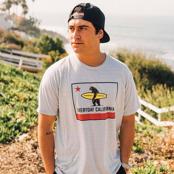 Everyday California - Wholesale Screen Printed T-Shirt - Men's - El Classico Tee - Unisex California Flag Surfing Bear Tee4