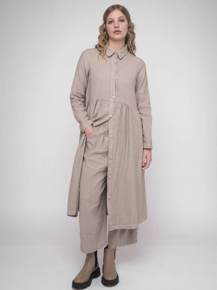 Tiered Waist Cotton Linen Dress for wholesale by Baci & Amici Fashion - US Continental