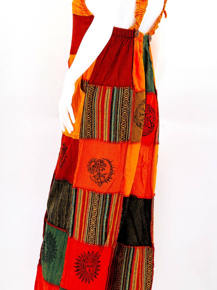 Himalaya Handmade - Wholesale Overalls - Women's - Cotton Hippie Handmade Gheri Patchwork Pagan Symbols Wide Leg Bohemian Overalls29