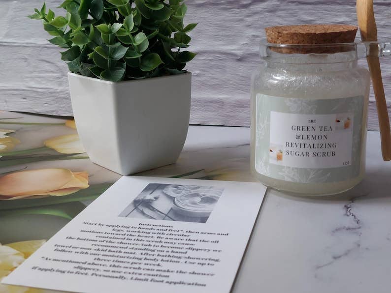 Simplybyelegance - Wholesale Body Scrub/Exfoliant - Handmade Green Tea Lemon Sugar Scrub, Exfoliating Body Scrub (8oz)4