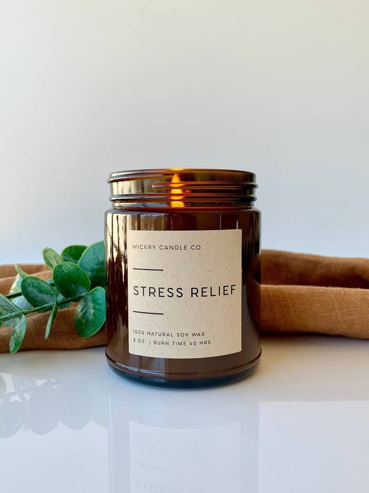 Stress Relief Aromatherapy Soy Candle With Herbal Scents for wholesale by Wickry Candle Co.