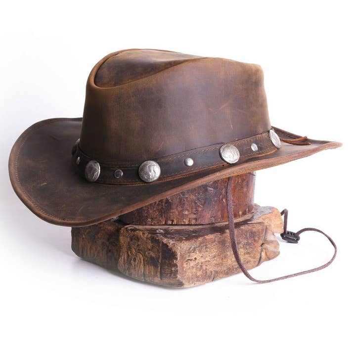 Leather Cowboy Western Style Hat Brown for wholesale by Lesa collection