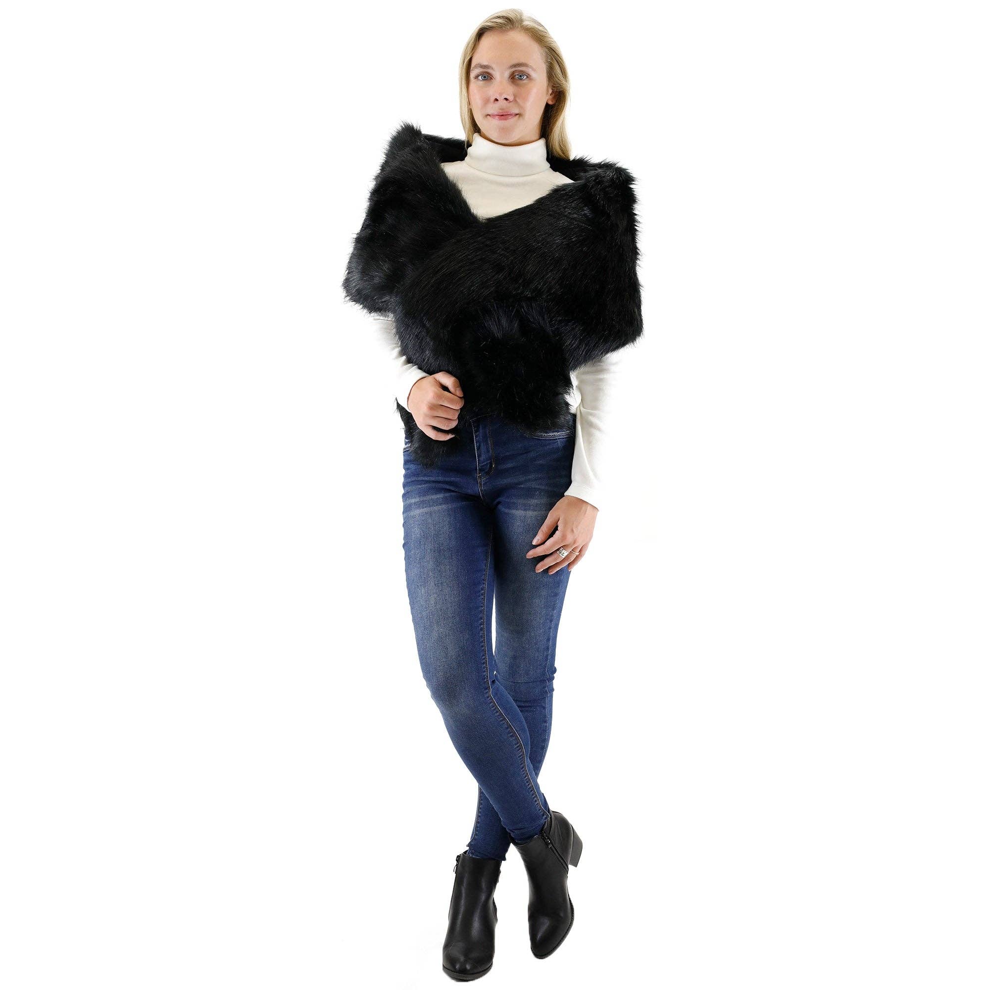 TAPA fashion - Wholesale Fur/Faux Fur Coat - Women's - Faux Fur Shawl Wide P373 (3PC)10