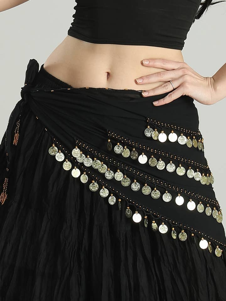 Foulards de danse du ventre pour femmes Fusion Long 4 rangées de pièces d'or 10 pièces pour la vente par Wevez