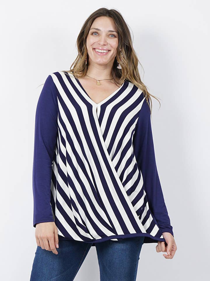 .0912 Stripe Surplice Front Tunic made in USA SI-10841 for wholesale by 42POPS