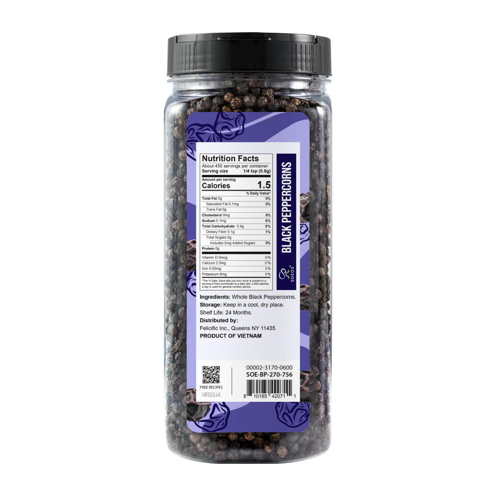 soeos – wholesale Pepper/peppercorns – Whole Black Pepper, 9.5 Ounce (270g)1