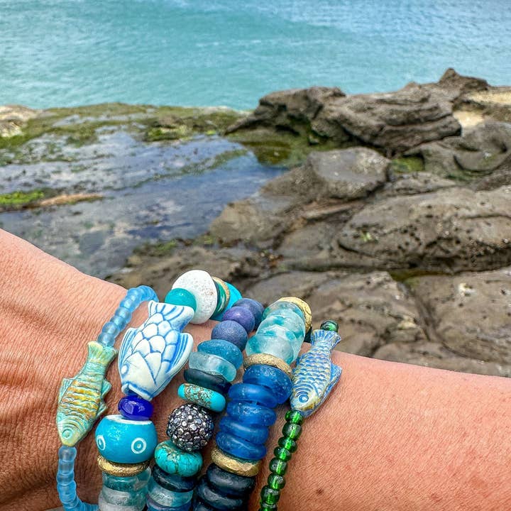 Twine & Twig – Pulseira de missangas por atacado – Pulseira de Pilha Intricada | Azul1