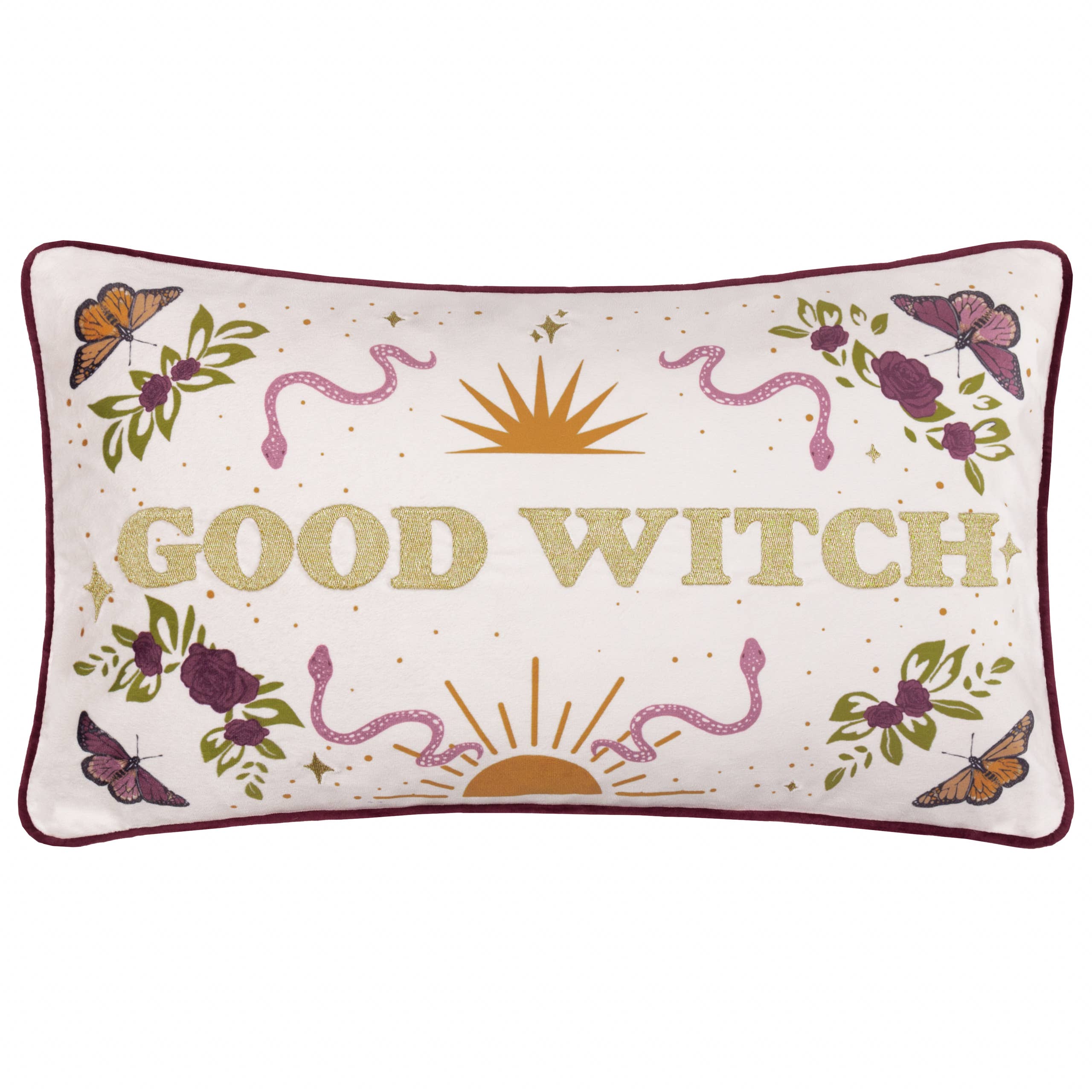 Good Witch Embroidered Velvet Cushion Angel White for wholesale on Faire0