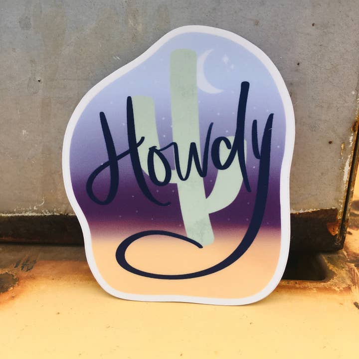 Howdy Desert at Sunset Cactus Sticker for wholesale by Cows and Crayons
