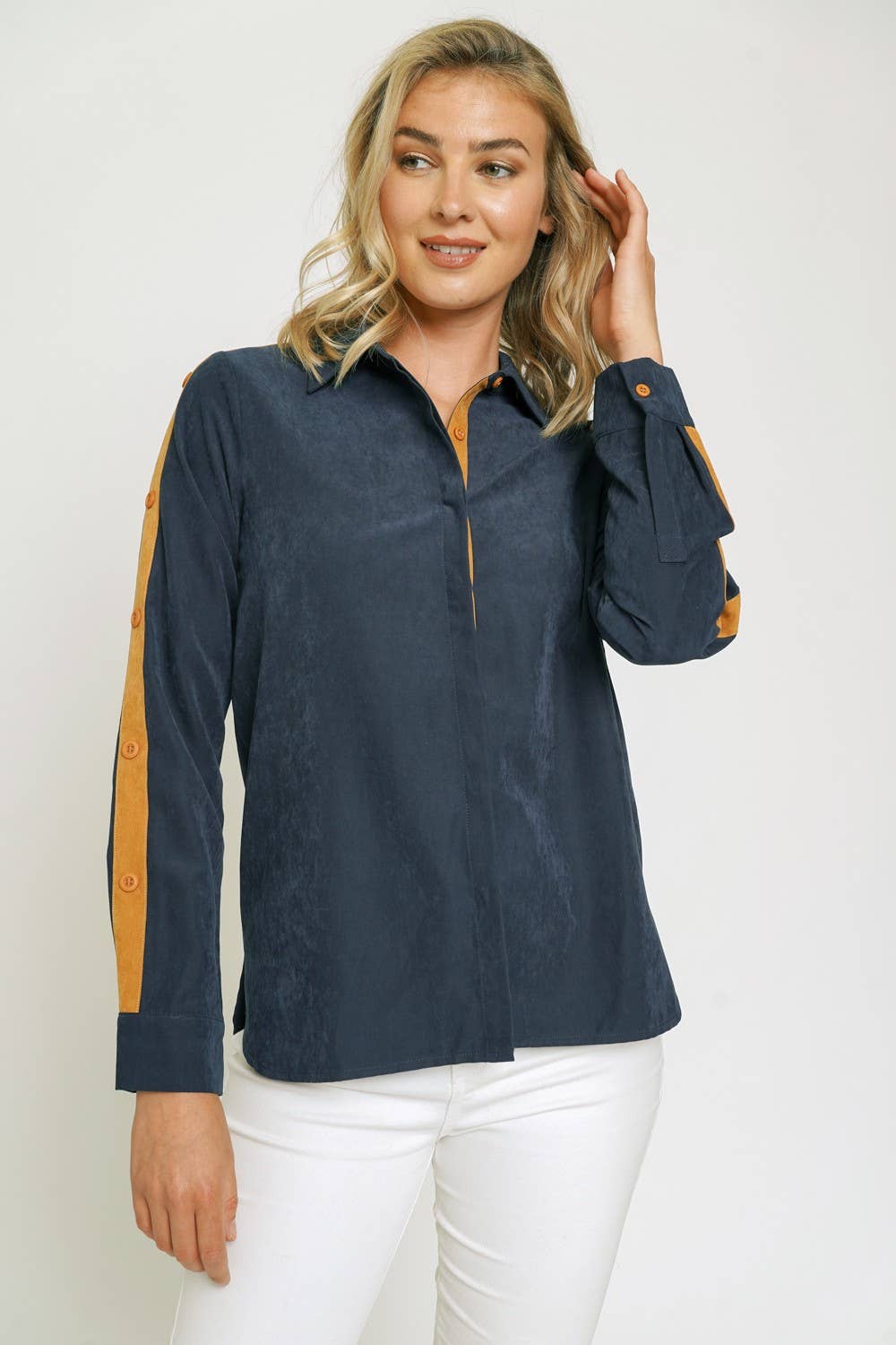 Mystree – Großhandel Hemd mit Button-down-Kragen – Damen – 20731 Kontrast-Shirt7